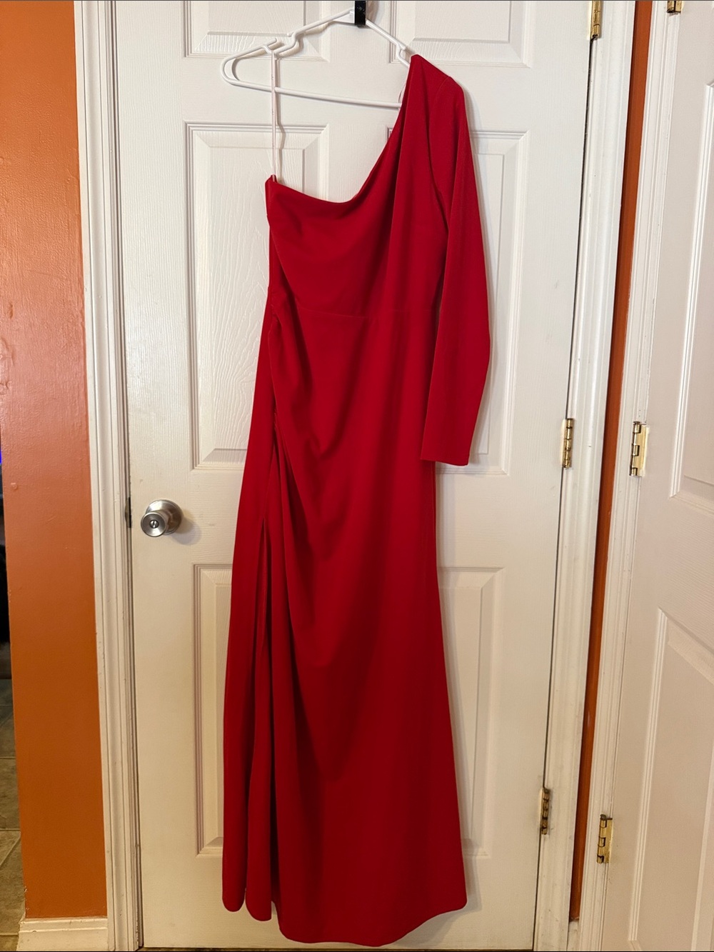 Lulu's Scarlet One-Shoulder Draped Evening Gown